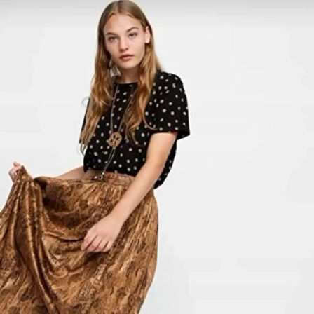Kadın Oversize Geniş Kalıp Puantiyeli  Tişört  T-Shirt
