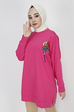 Pul İşleme Detaylı 2 İp Kumaş Sweatshirt