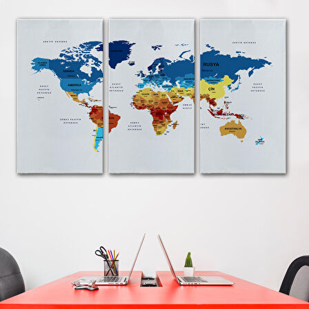 Harita Sepeti Türkçe Dünya Haritası Dekoratif Kanvas Tablo Ülke ve Başkentli 1492