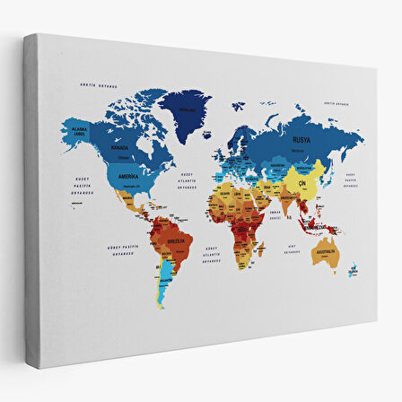 Harita Sepeti Türkçe Dünya Haritası Dekoratif Kanvas Tablo Ülke ve Başkentli 1492