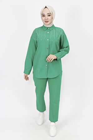 Gabardin Kumaş Taş Detaylı 2 Li Takım