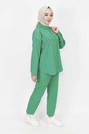 Gabardin Kumaş Taş Detaylı 2 Li Takım