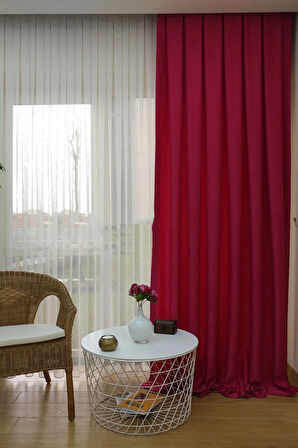 Fon Kumaş Perde Fuşya Renk Kadifemsi Yumuşak Soft Kanat Yan Perde 1e 3 Dökümlü Sade Şık Tasarım