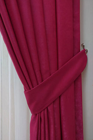 Fon Kumaş Perde Fuşya Renk Kadifemsi Yumuşak Soft Kanat Yan Perde 1e 3 Dökümlü Sade Şık Tasarım