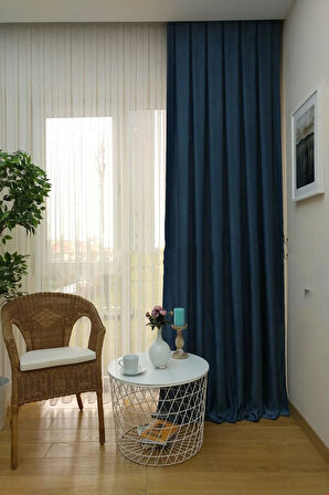 Fon Kumaş Perde Indigo Renk Kadifemsi Yumuşak Soft Kanat Yan Perde 1e 3 Dökümlü Sade Şık Tasarım