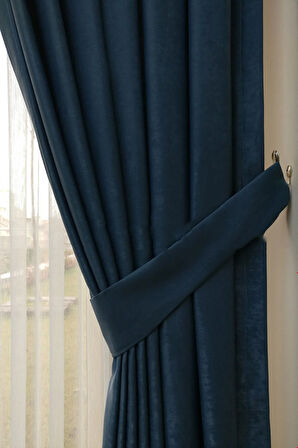Fon Kumaş Perde Indigo Renk Kadifemsi Yumuşak Soft Kanat Yan Perde 1e 3 Dökümlü Sade Şık Tasarım