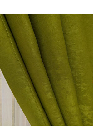 Fon Kumaş Perde Yosun Yeşil Renk Kadifemsi Yumuşak Soft Kanat Yan Perde 1e 3 Dökümlü Pile