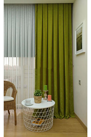 Fon Kumaş Perde Yosun Yeşil Renk Kadifemsi Yumuşak Soft Kanat Yan Perde 1e 3 Dökümlü Pile