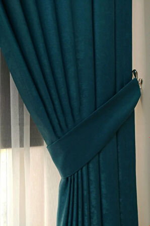 Fon Kumaş Perde Petrol Yeşil Renk Kadifemsi Yumuşak Soft Kanat Yan Perde 1e 3 Dökümlü Pile