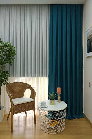 Fon Kumaş Perde Petrol Yeşil Renk Kadifemsi Yumuşak Soft Kanat Yan Perde 1e 3 Dökümlü Pile