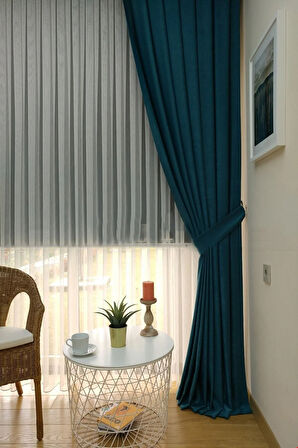 Fon Kumaş Perde Petrol Yeşil Renk Kadifemsi Yumuşak Soft Kanat Yan Perde 1e 3 Dökümlü Pile