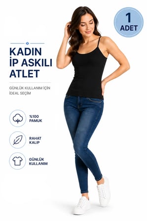 Kadın İp Askılı Atlet (TUTKU YETKİLİ SATICISI) - Pamuklu Rahat Kalıp Günlük Kullanım İç Giyim – 1 ADET