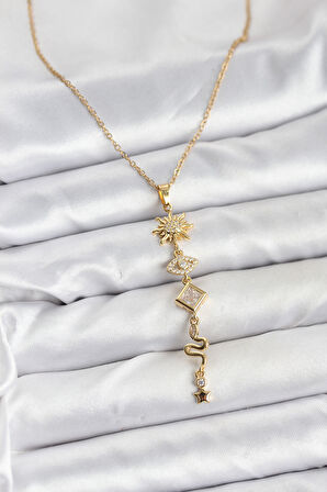316L Çelik Zincir Gold Renk Güneş ve Enerji Model Kadın Y Kolye