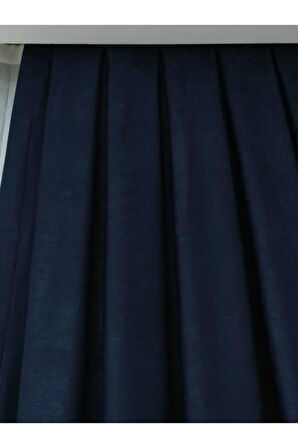 Fon Kumaş Perde Lacivert Koyu Mavi Renk Kadifemsi Yumuşak Soft Kanat Yan Perde 1e 3 Dökümlü Pile