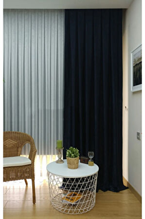 Fon Kumaş Perde Lacivert Koyu Mavi Renk Kadifemsi Yumuşak Soft Kanat Yan Perde 1e 3 Dökümlü Pile