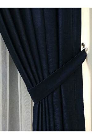 Fon Kumaş Perde Lacivert Koyu Mavi Renk Kadifemsi Yumuşak Soft Kanat Yan Perde 1e 3 Dökümlü Pile
