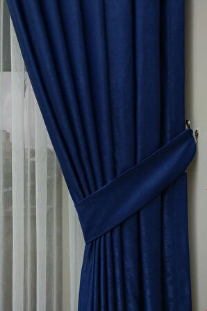 Fon Kumaş Perde Parlement Mavi Renk Kadifemsi Yumuşak Soft Kanat Yan Perde 1e 3 Dökümlü Pile