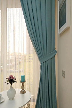 Fon Kumaş Perde Mint Renk Kadifemsi Yumuşak Soft Kanat Yan Perde 1e 3 Dökümlü Pile