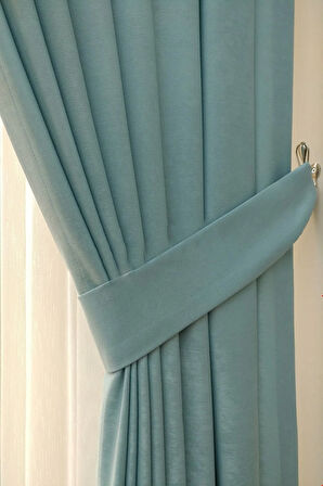 Fon Kumaş Perde Mint Renk Kadifemsi Yumuşak Soft Kanat Yan Perde 1e 3 Dökümlü Pile
