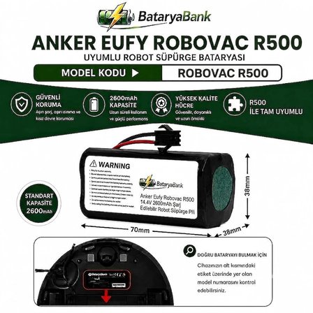 Anker Eufy RoboVac R500 Uyumlu Robot Süpürge Bataryası 14.4V 2600mAh Li-ion Şarj Edilebilir Pil
