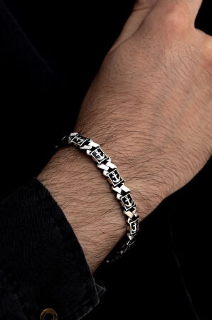 Erkek Gümüş Bileklik -Çapa Motifli Kare Model Gümüş Bileklik