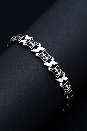 Erkek Gümüş Bileklik -Çapa Motifli Kare Model Gümüş Bileklik