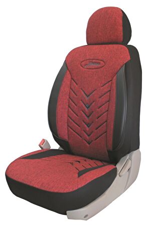 Chevrolet Kalos Uyumlu Keten Kumaş Oto Koltuk Kılıfı - KIRMIZI-SİYAH