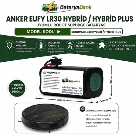 Anker Eufy RoboVac LR30 Hybrid / LR30 Hybrid Plus Uyumlu Robot Süpürge Bataryası 14.4V 2600mAh Li-ion Şarj Edilebilir Pil