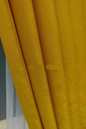 Fon Kumaş Perde Koyu Sarı Hardal Renk Kadifemsi Yumuşak Soft Kanat Yan Perde 1e 3 Dökümlü Pile