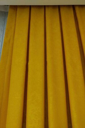 Fon Kumaş Perde Koyu Sarı Hardal Renk Kadifemsi Yumuşak Soft Kanat Yan Perde 1e 3 Dökümlü Pile