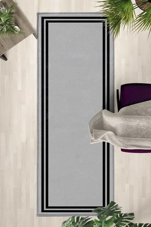 Çerçeve Açık Gri Siyah Salon Mutfak Yatak Odası Dijital Baskı Yolluk Halı Gri Siyah