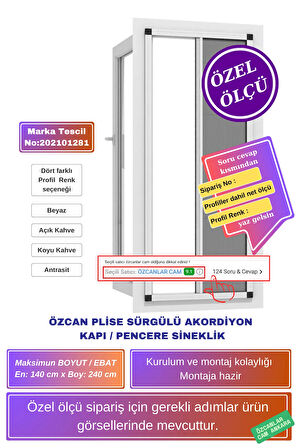 0-140x0-240 Plise Pileli Sürgülü Akordiyon Sineklik 🚪 Çelik Ahşap Pimapen Kapı Uyumlu