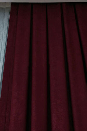 Fon Kumaş Perde Bordo Renk Kadifemsi Yumuşak Soft Kanat Yan Perde 1e 3 Dökümlü Pile