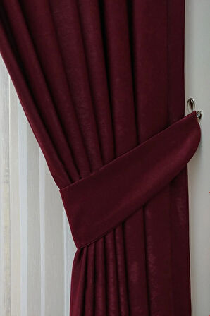 Fon Kumaş Perde Bordo Renk Kadifemsi Yumuşak Soft Kanat Yan Perde 1e 3 Dökümlü Pile