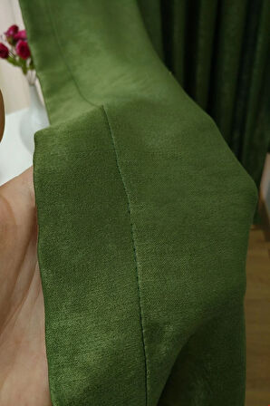 Fon Kumaş Perde Çimen Yeşil Renk Kadifemsi Yumuşak Soft Kanat Yan Perde 1e 3 Dökümlü Pile