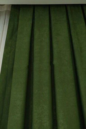Fon Kumaş Perde Çimen Yeşil Renk Kadifemsi Yumuşak Soft Kanat Yan Perde 1e 3 Dökümlü Pile