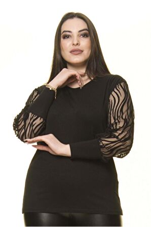 Zebra Kol Büyük Beden Bluz 14D-1477