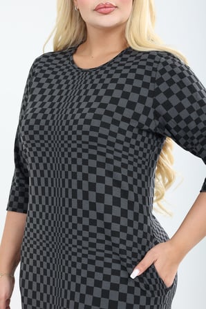 Çift Cepli Desenli Esnek Kışlık Büyük Beden Midi Elbise 14D-2825