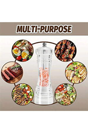 1 Adet Şeffaf Akrilik 14 cm Büyük Boy Baharat Tuz Karabiber Öğütücü Değirmeni
