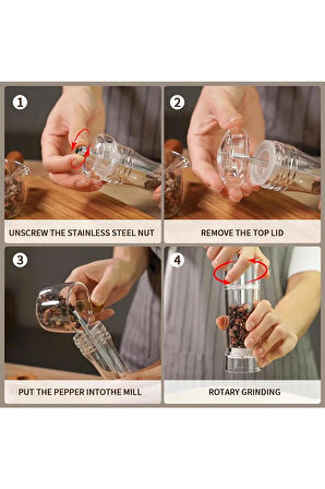 1 Adet Şeffaf Akrilik 14 cm Büyük Boy Baharat Tuz Karabiber Öğütücü Değirmeni
