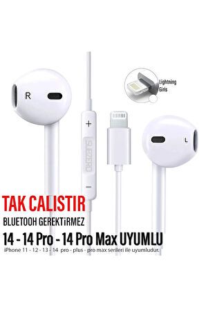 Tak Çalıştır iPhone 14 - 14 Pro - 14 Pro Max Kulaklık Kablolu Mikrofonlu iPhone 14 Lightning Girişi