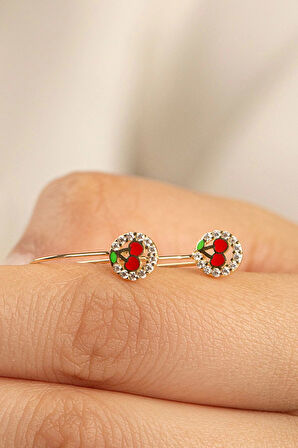 14 Ayar Taşlı Kiraz Çocuk Küpesi