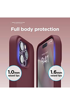 iPhone 14 Pro Uyumlu içi Kadife Lansman Silikon kılıf Full Koruma Sağlayan Kılıf Bordo Renk