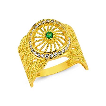 Bilezikhane Yeşil Taşlı 14 Ayar Altın Yüzük 4.60 Gram