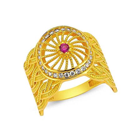 Bilezikhane Pembe Taşlı 14 Ayar Altın Yüzük 4.65 Gram