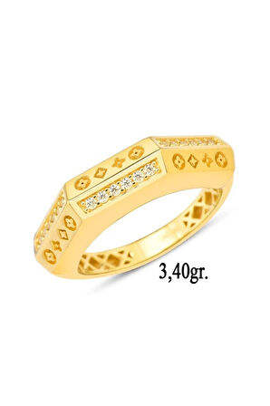 14 Ayar Modern Taşlı Altın Yüzük