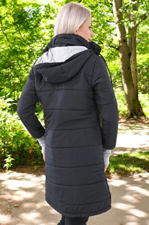 Kışlık Su Geçirmez Eldiven Detaylı Uzun Kapüşonlu Şişme Mont