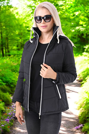 Kısa Kapüşonlu Kışlık Şişme Kadın Mont