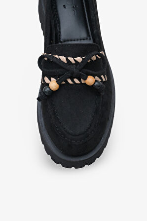 Kadın Loafer Kalın Taban Tokalı Günlük Ayakkabı Aslery Siyah Süet