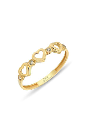 14 Ayar Çıtır Kalpler Altın Yüzük